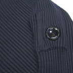 C.P. COMPANY Mens Black Patterned Plain Roll Neck Jumper S Rib Knit Slim Fit