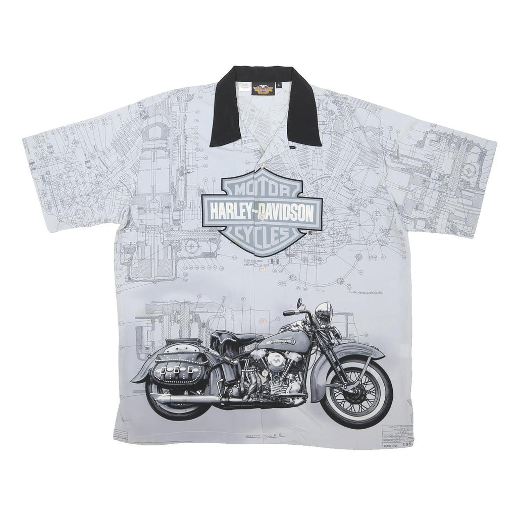 HARLEY DAVIDSON Mens White & Black Polyester Blend Shirt L Motorcycle Print