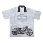 HARLEY DAVIDSON Mens White & Black Polyester Blend Shirt L Motorcycle Print