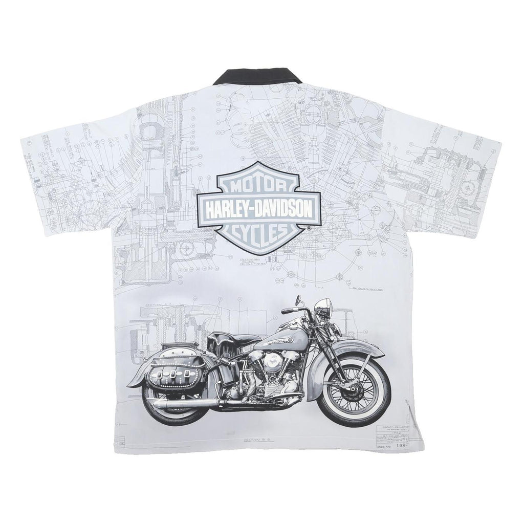 HARLEY DAVIDSON Mens White & Black Polyester Blend Shirt L Motorcycle Print