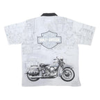 HARLEY DAVIDSON Mens White & Black Polyester Blend Shirt L Motorcycle Print