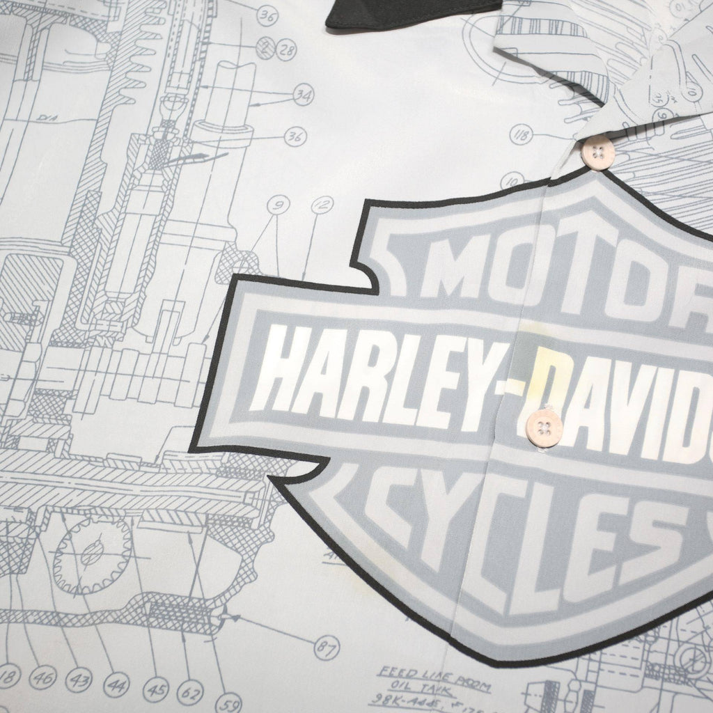 HARLEY DAVIDSON Mens White & Black Polyester Blend Shirt L Motorcycle Print