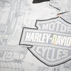 HARLEY DAVIDSON Mens White & Black Polyester Blend Shirt L Motorcycle Print