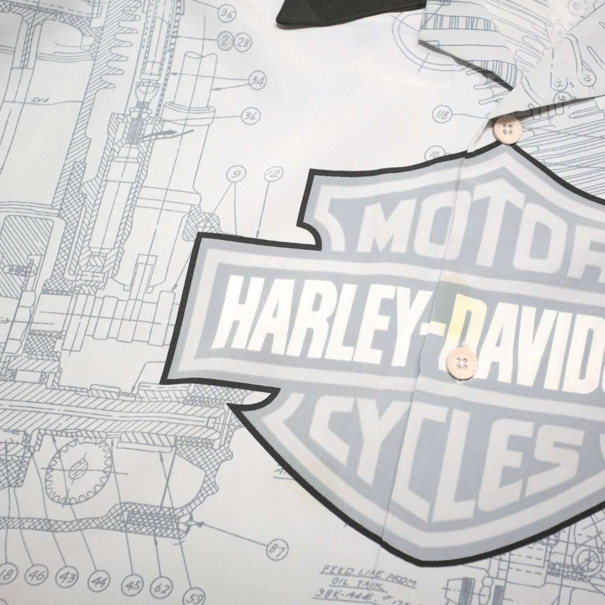 HARLEY DAVIDSON Mens White & Black Polyester Blend Shirt L Motorcycle Print