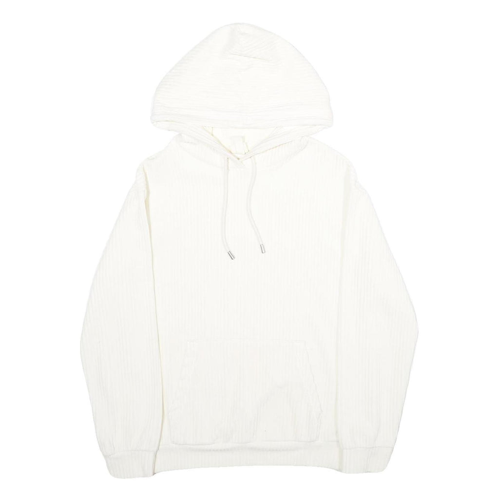 H&M Mens White Corduroy Hoodie M Casual Pullover Drawstring Hooded Sweatshirt