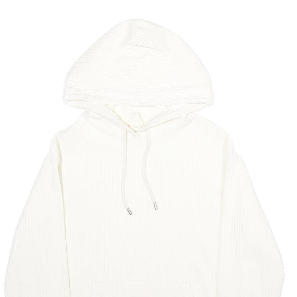H&M Mens White Corduroy Hoodie M Casual Pullover Drawstring Hooded Sweatshirt