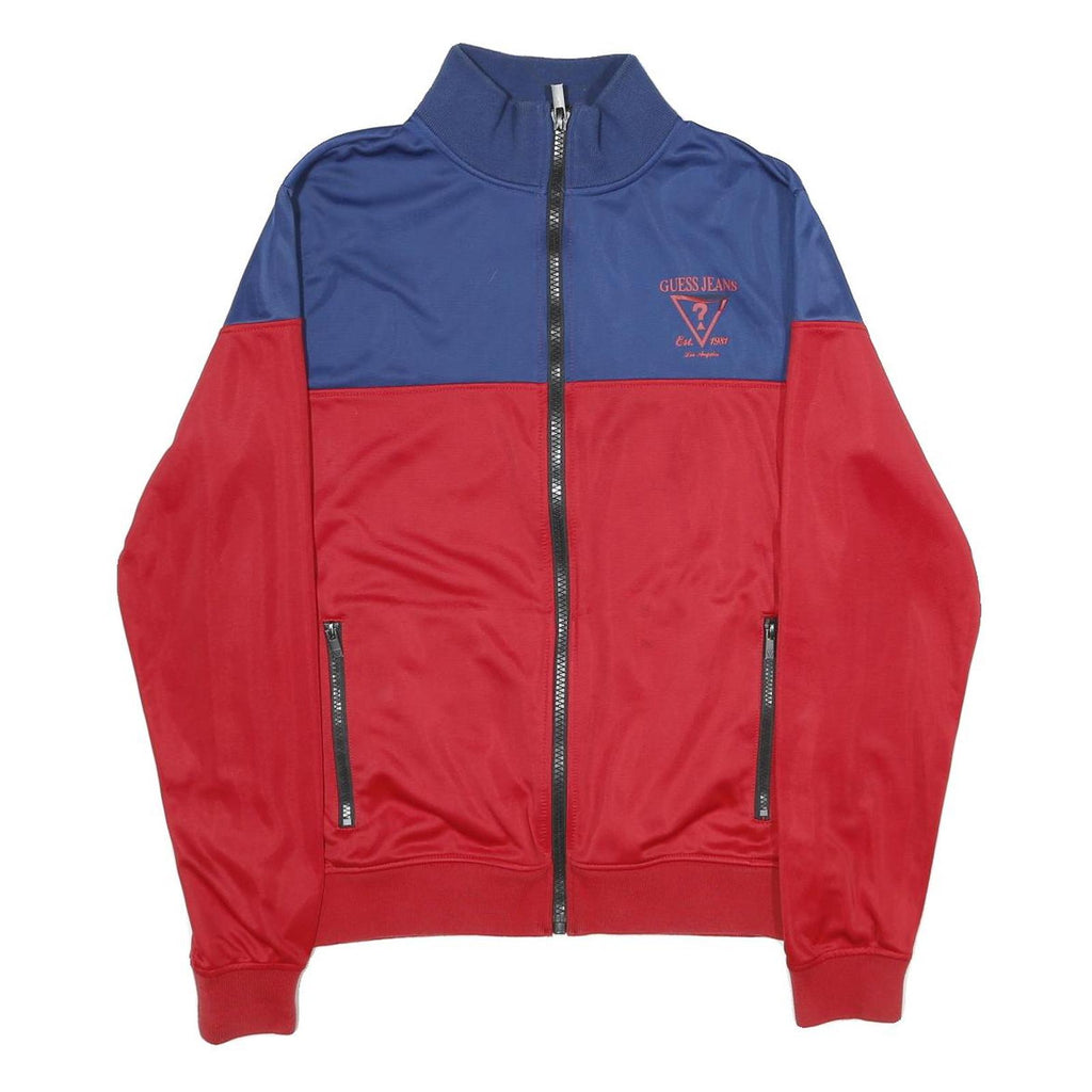GUESS JEANS Mens Blue & Red Colourblock Zip Jacket M Polyester Sportswear Casual