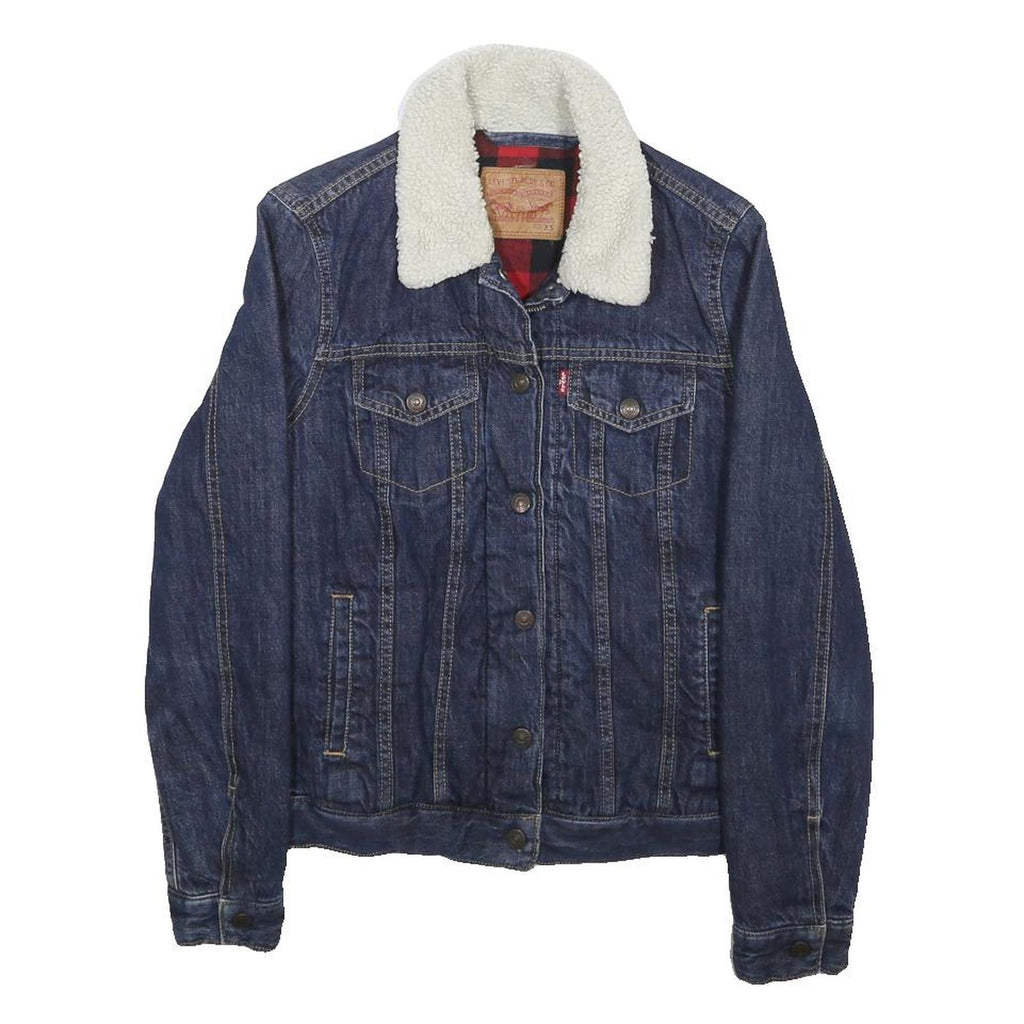 LEVI'S Womens Blue Denim Sherpa Collar Jacket XS Cotton Classic Fit Zip