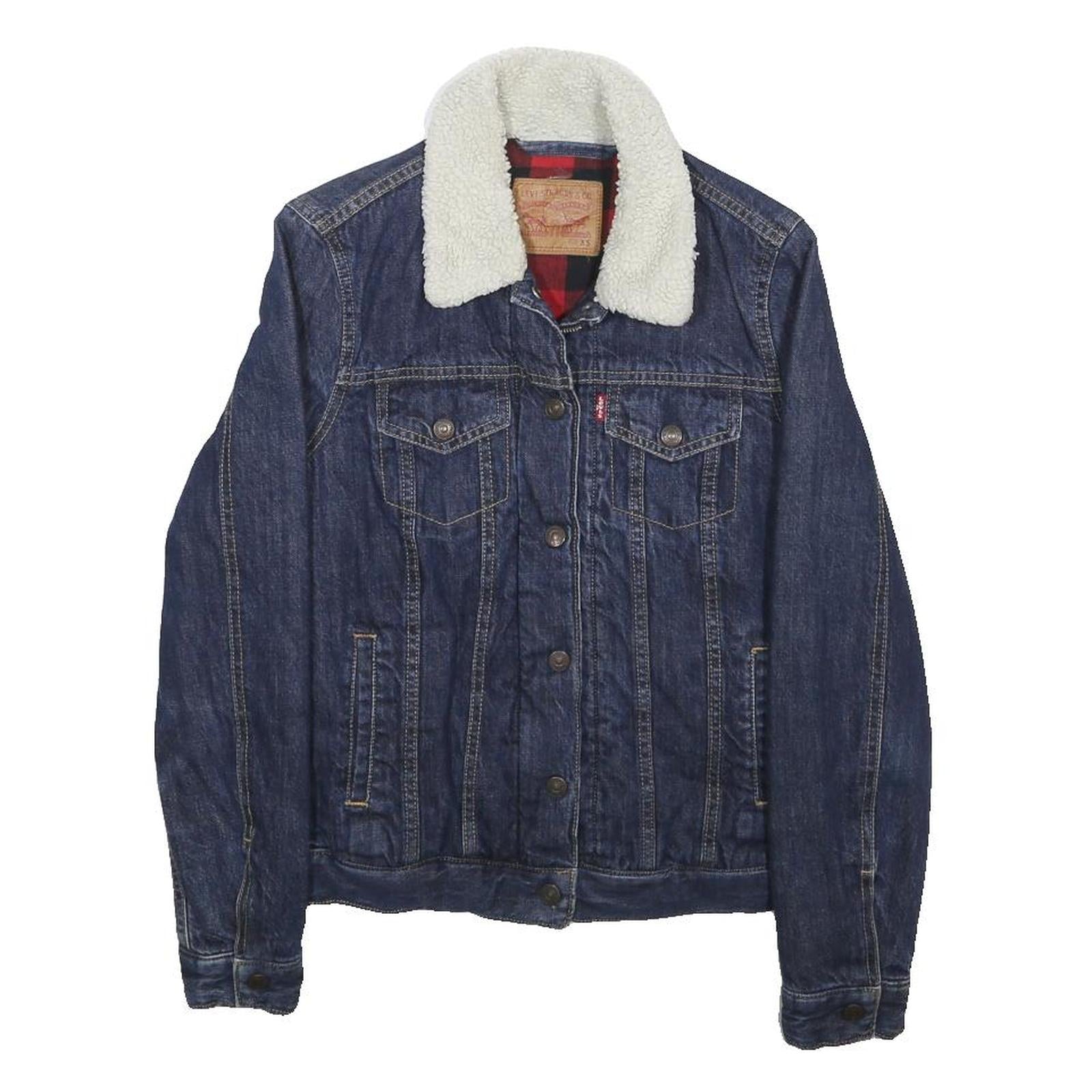 LEVI'S Womens Blue Denim Sherpa Collar Jacket XS Cotton Classic Fit Zip