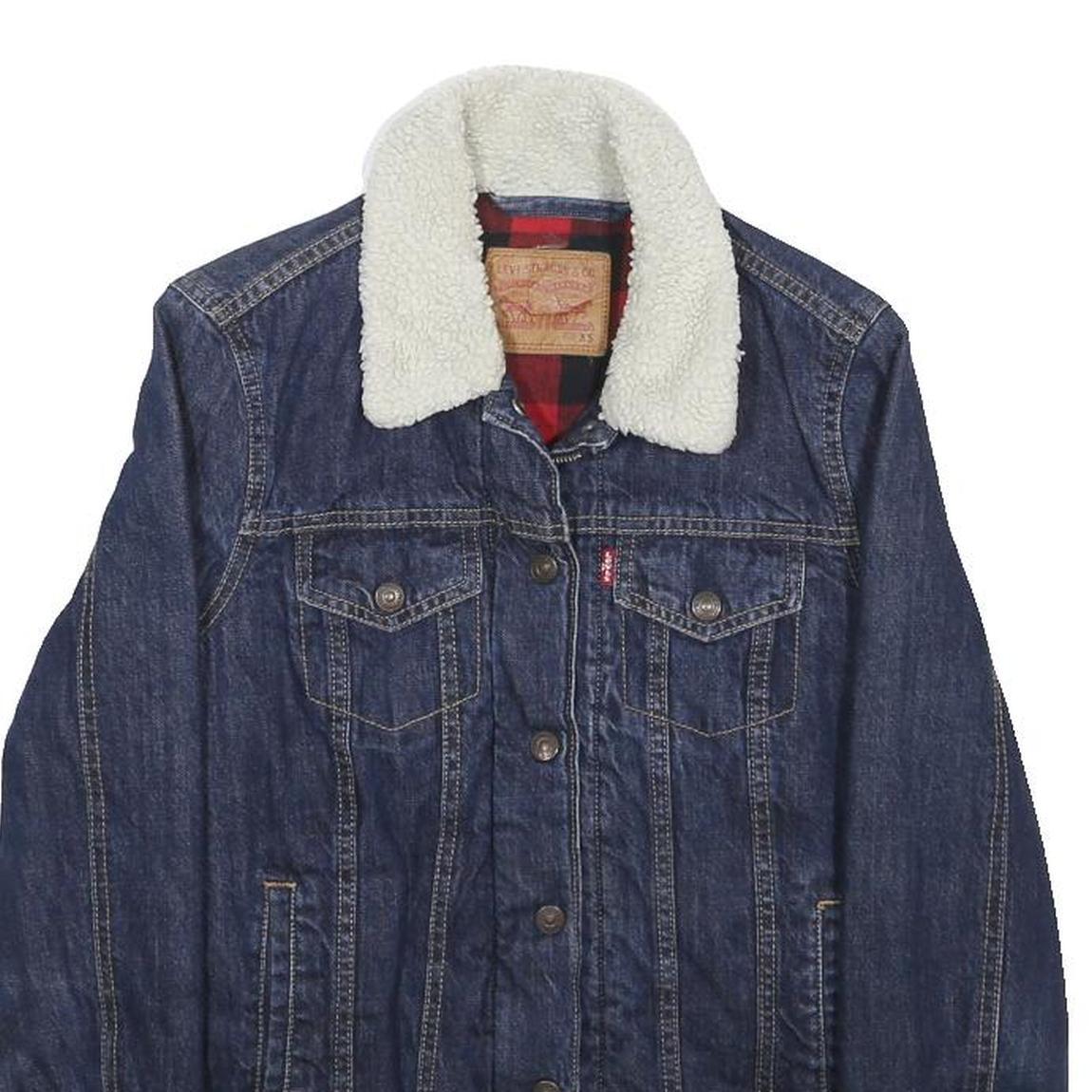 LEVI'S Womens Blue Denim Sherpa Collar Jacket XS Cotton Classic Fit Zip