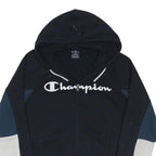 CHAMPION Mens Black Navy & White Zip Up Hoodie L Cotton Blend Casual Streetwear