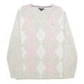 TOMMY HILFIGER Womens Cream Beige Pink Argyle Pattern V-Neck Slim Jumper XL