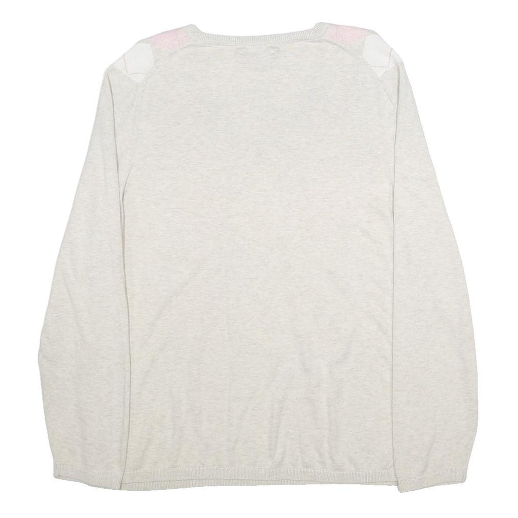 TOMMY HILFIGER Womens Cream Beige Pink Argyle Pattern V-Neck Slim Jumper XL