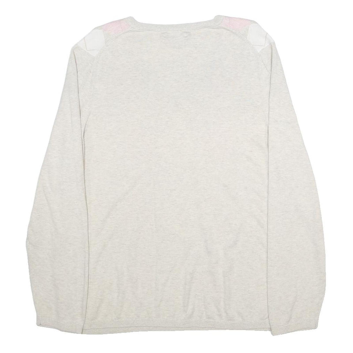 TOMMY HILFIGER Womens Cream Beige Pink Argyle Pattern V-Neck Slim Jumper XL