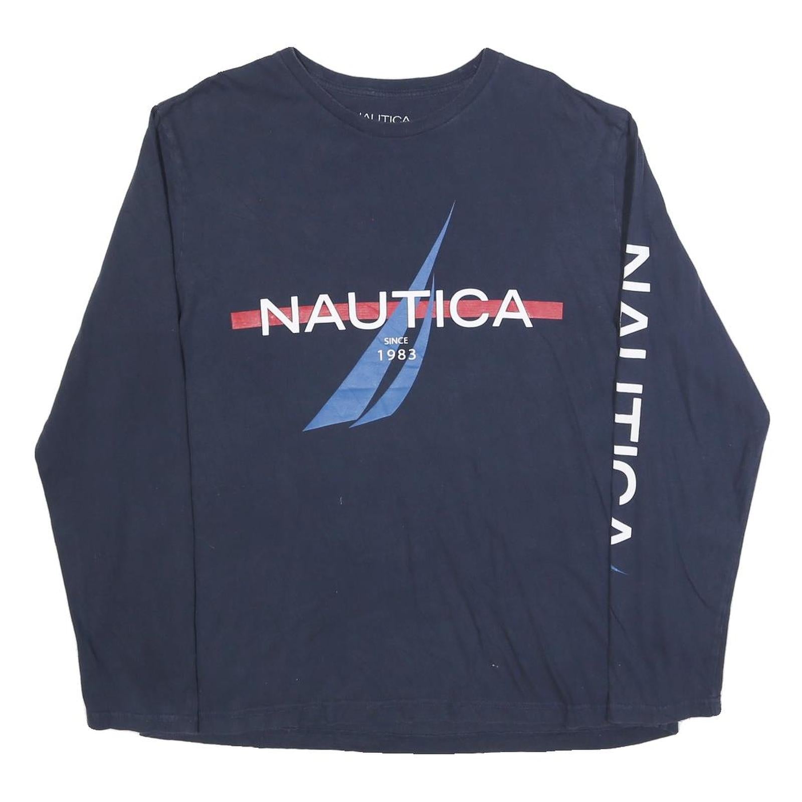 NAUTICA Mens Navy Blue Logo Print Long Sleeve Crew Neck XL Casual Cotton Blend