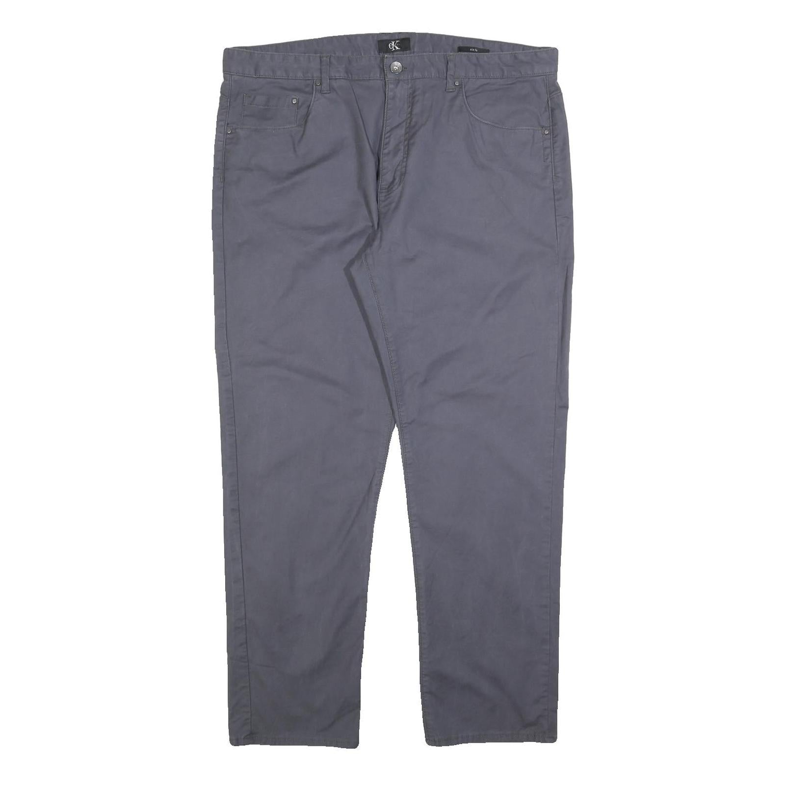 CALVIN KLEIN Mens Cotton Blend Grey Slim Straight Trousers W38 L30 Stylish