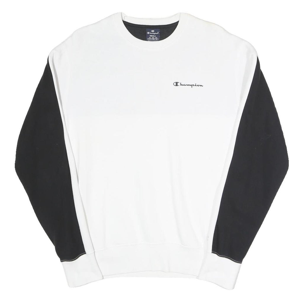 CHAMPION Mens White & Black Logo Crew Neck Sweatshirt S Cotton Blend Pullover
