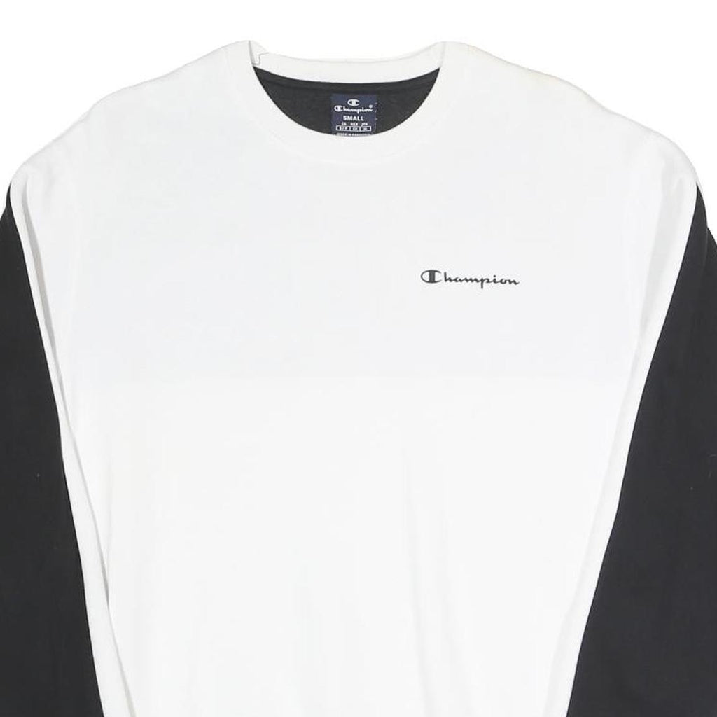 CHAMPION Mens White & Black Logo Crew Neck Sweatshirt S Cotton Blend Pullover
