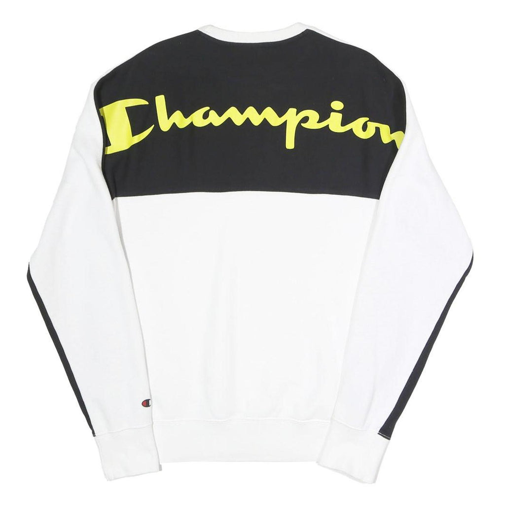 CHAMPION Mens White & Black Logo Crew Neck Sweatshirt S Cotton Blend Pullover