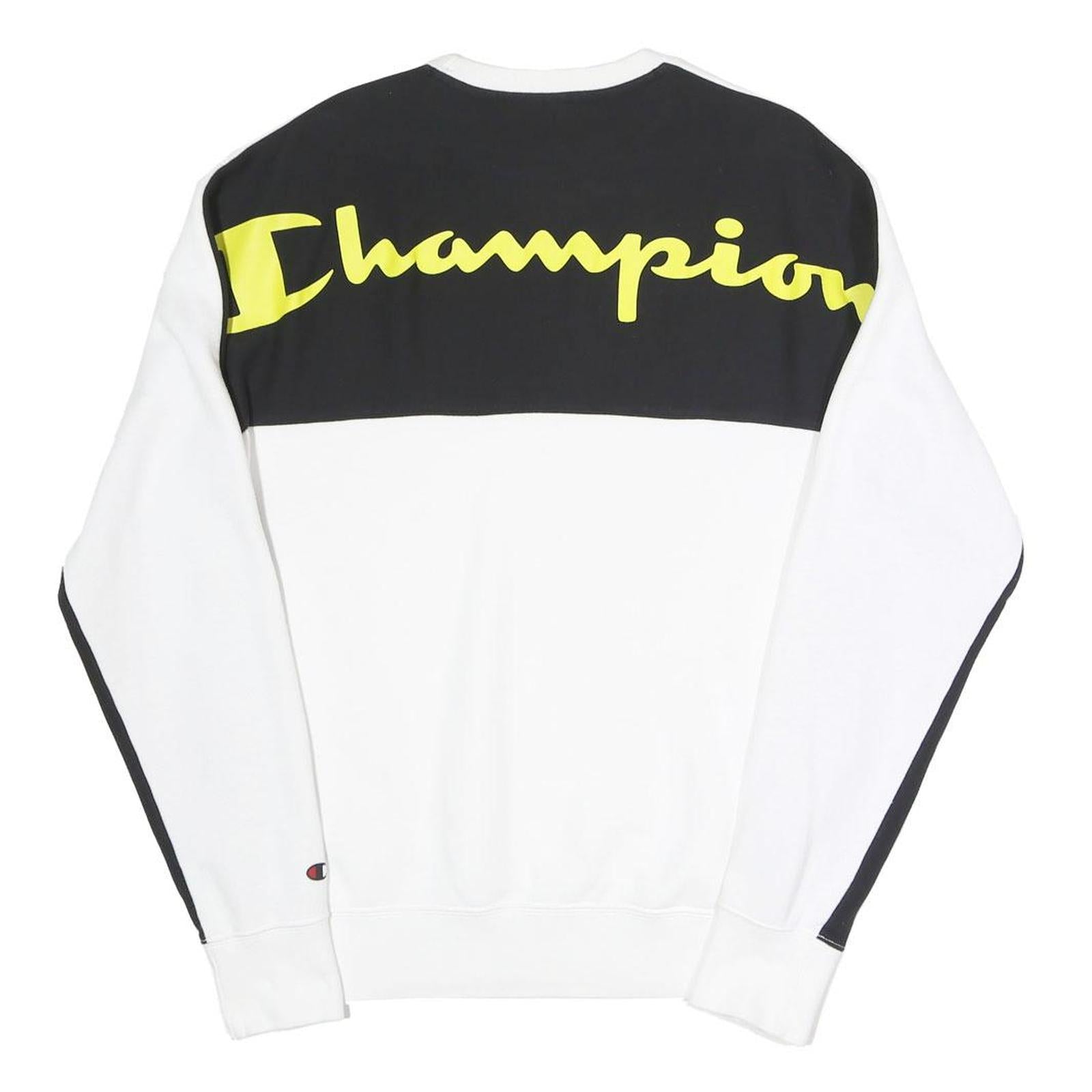 CHAMPION Mens White & Black Logo Crew Neck Sweatshirt S Cotton Blend Pullover