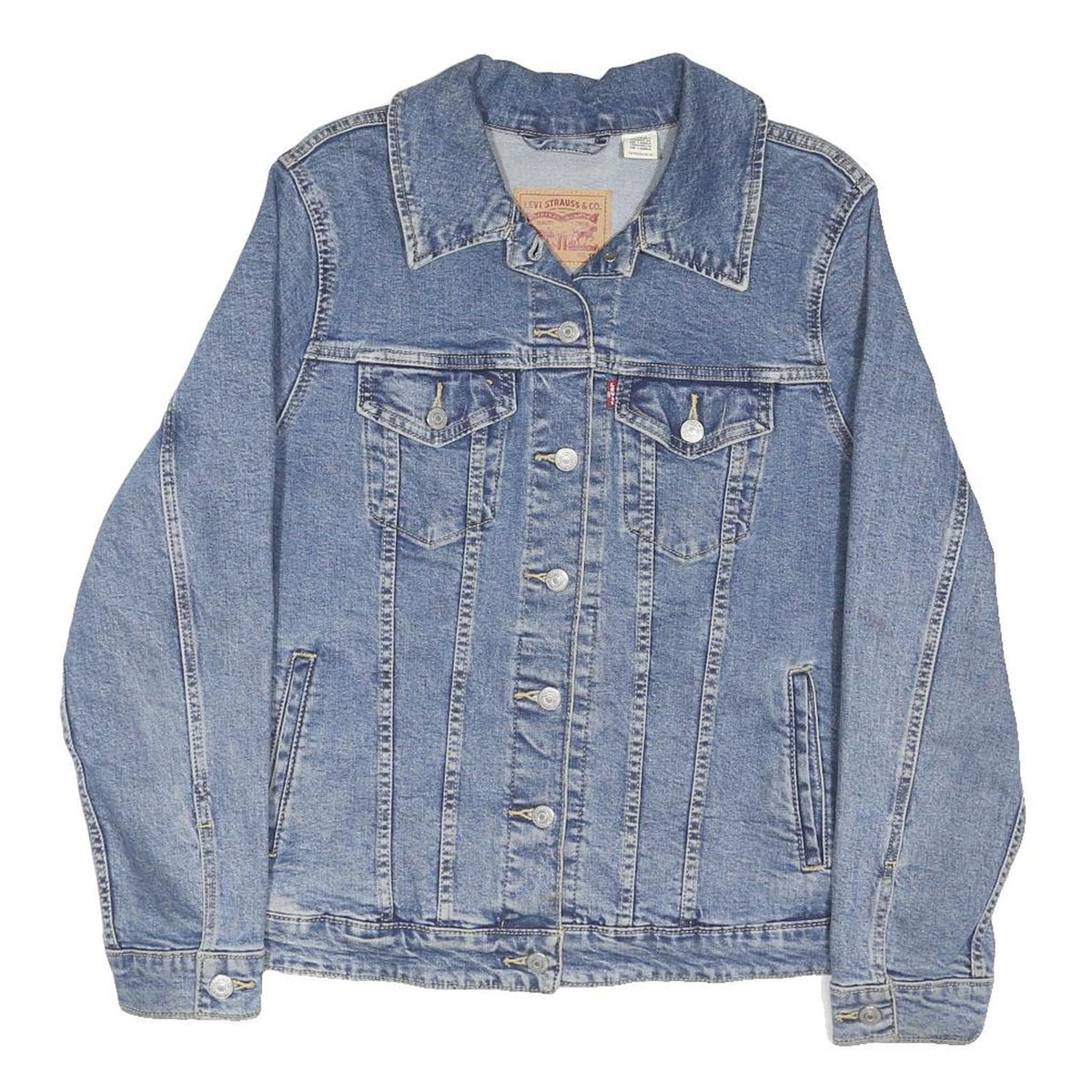 LEVI'S Womens Blue Denim Jacket L Cotton Blend Button Classic Fit Casual