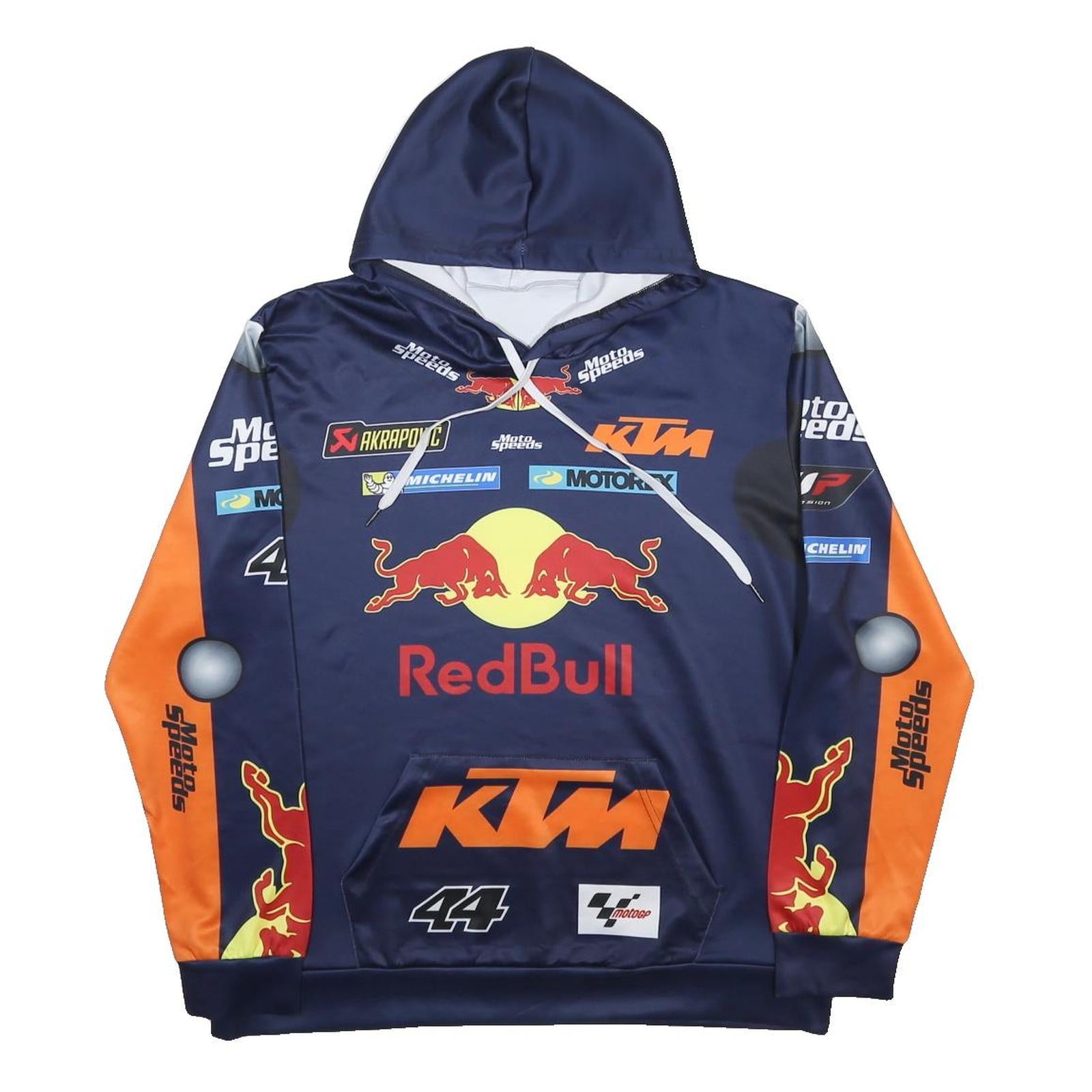 Mens Blue & Orange Motorsport Racing Hoodie 2XL Polyester Blend Pullover