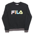 FILA Womens Black Crew Neck S Colourful Logo Sweatshirt Striped Cuffs