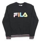 FILA Womens Black Crew Neck S Colourful Logo Sweatshirt Striped Cuffs