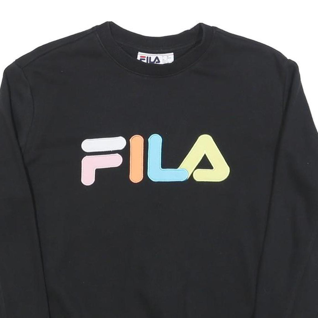FILA Womens Black Crew Neck S Colourful Logo Sweatshirt Striped Cuffs