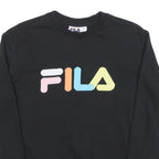 FILA Womens Black Crew Neck S Colourful Logo Sweatshirt Striped Cuffs