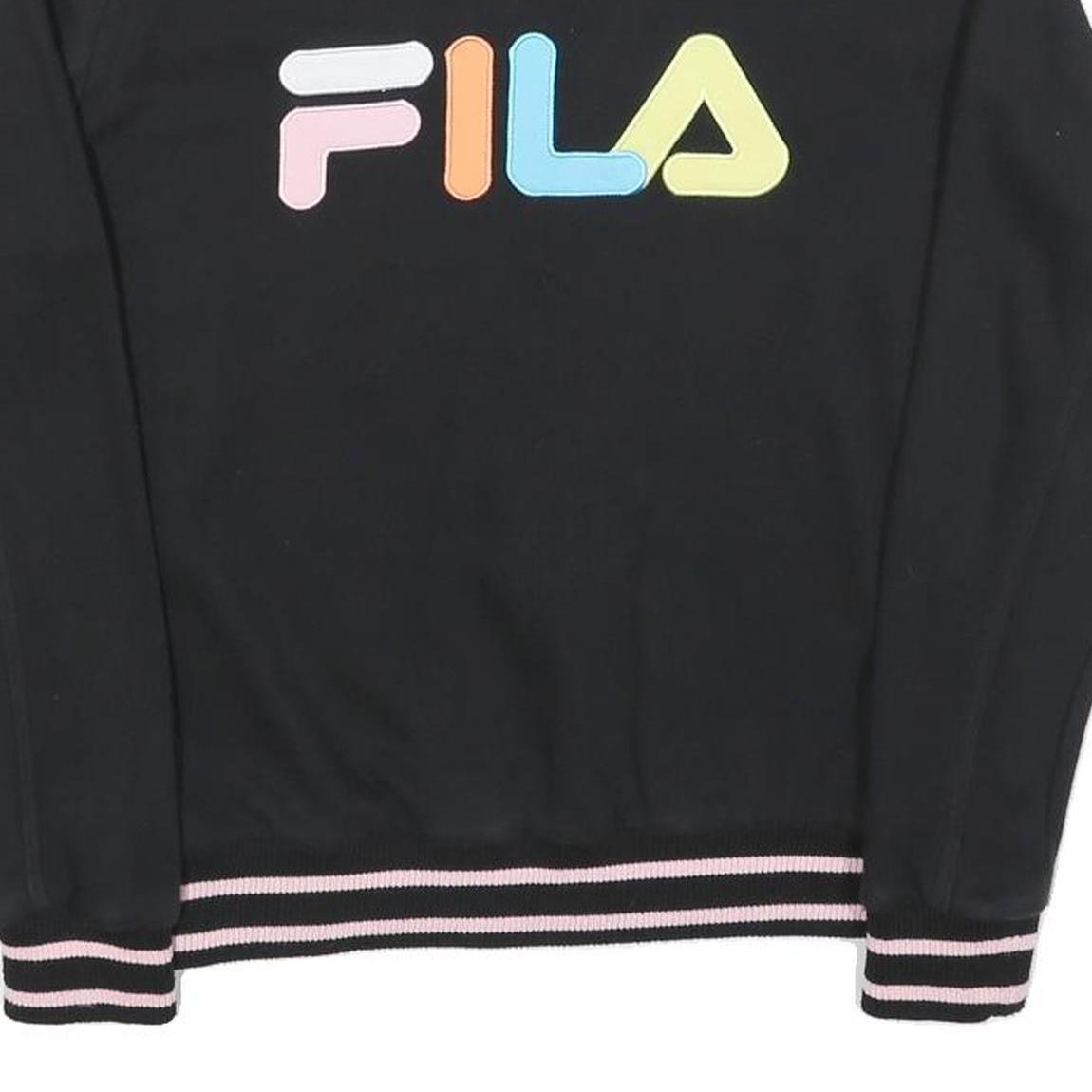 FILA Womens Black Crew Neck S Colourful Logo Sweatshirt Striped Cuffs