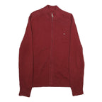 TOMMY HILFIGER Mens Red Jumper Patterned Full Zip Crew Neck Basic Knit L Cotton
