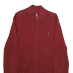 TOMMY HILFIGER Mens Red Jumper Patterned Full Zip Crew Neck Basic Knit L Cotton
