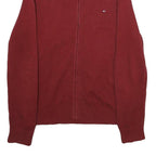 TOMMY HILFIGER Mens Red Jumper Patterned Full Zip Crew Neck Basic Knit L Cotton