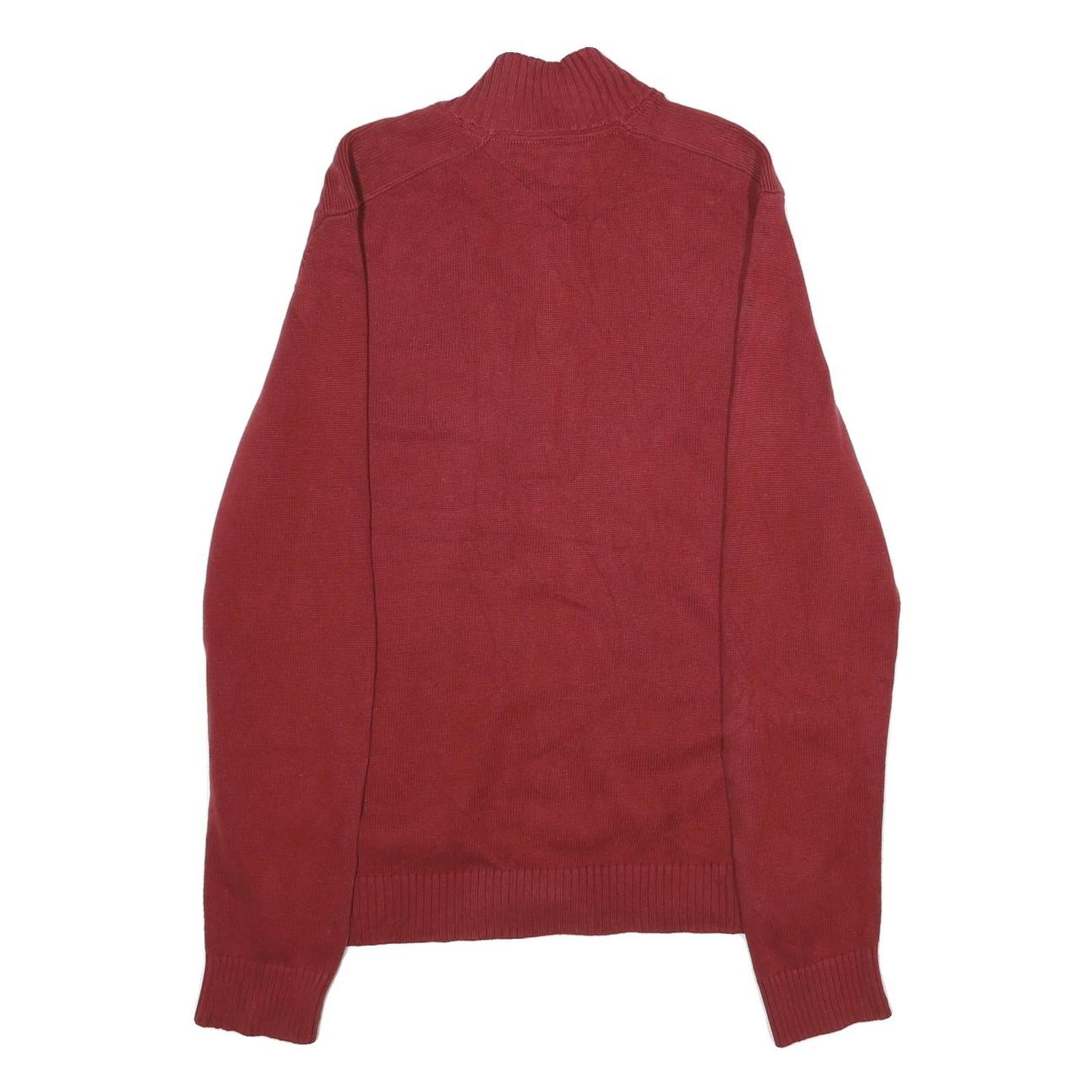 TOMMY HILFIGER Mens Red Jumper Patterned Full Zip Crew Neck Basic Knit L Cotton