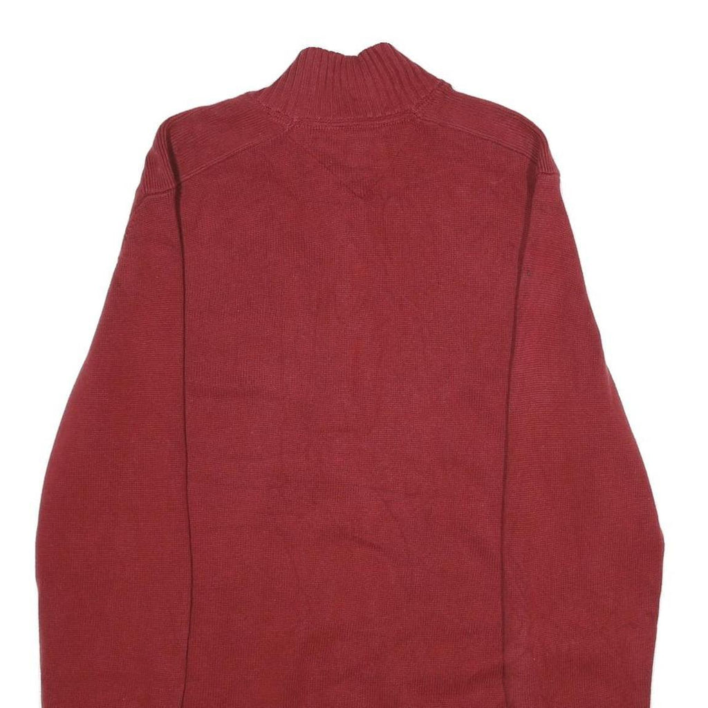 TOMMY HILFIGER Mens Red Jumper Patterned Full Zip Crew Neck Basic Knit L Cotton