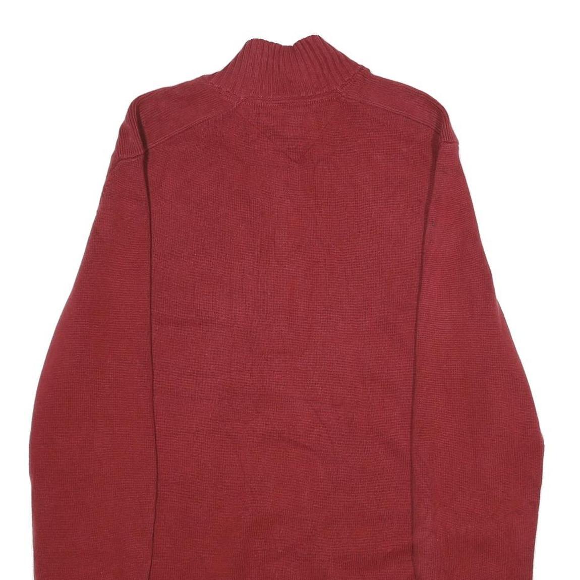 TOMMY HILFIGER Mens Red Jumper Patterned Full Zip Crew Neck Basic Knit L Cotton