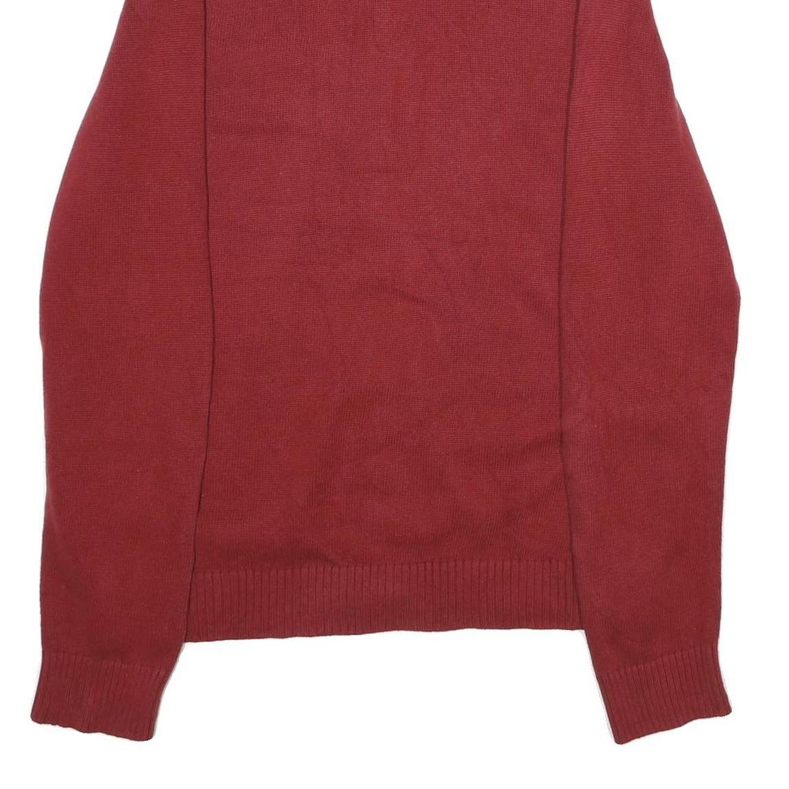 TOMMY HILFIGER Mens Red Jumper Patterned Full Zip Crew Neck Basic Knit L Cotton