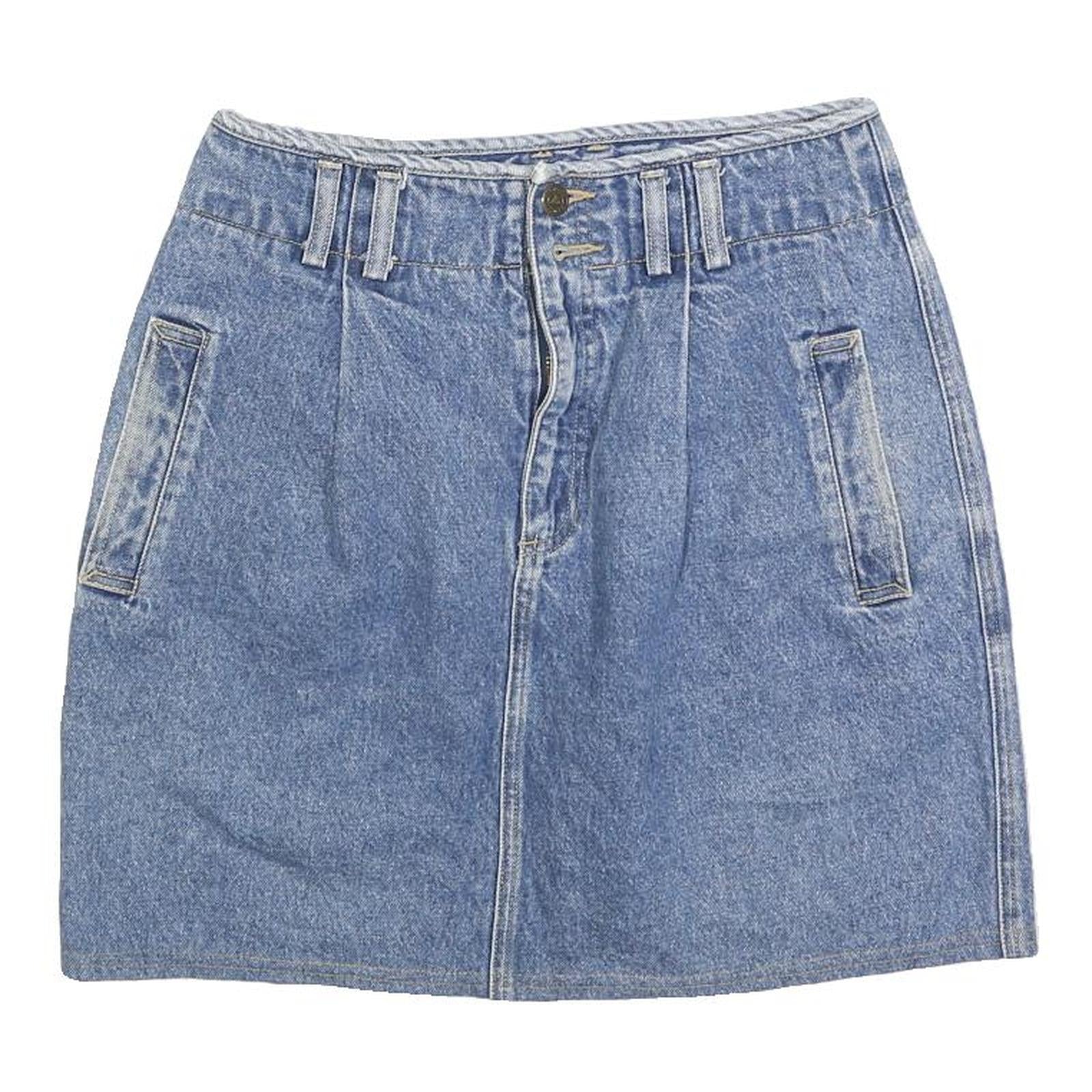 LIZ WEAR Womens Blue Denim Mini Cotton Plain Skirt Size S Button Closure