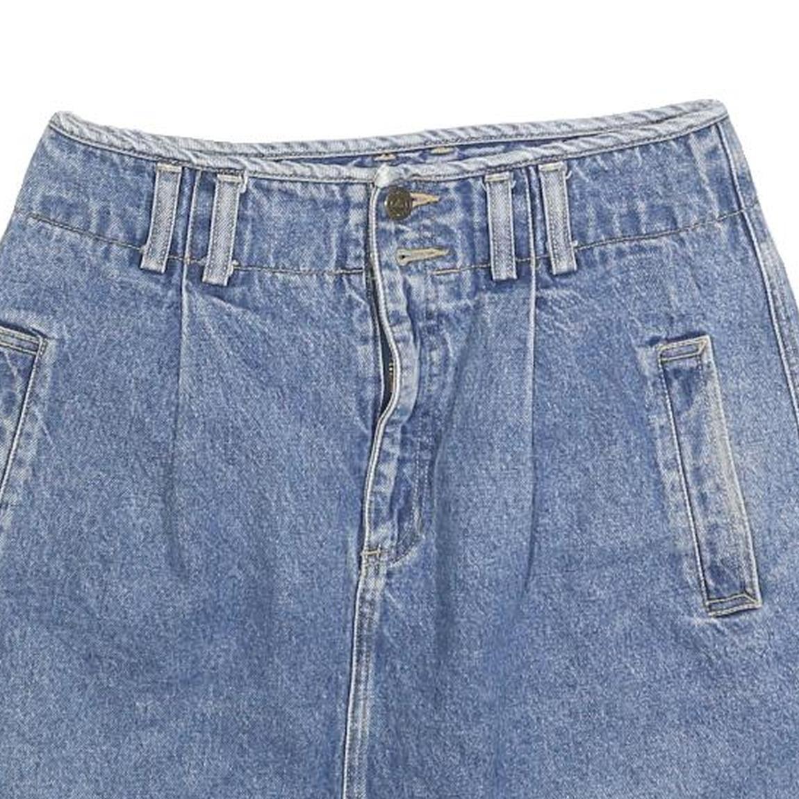 LIZ WEAR Womens Blue Denim Mini Cotton Plain Skirt Size S Button Closure