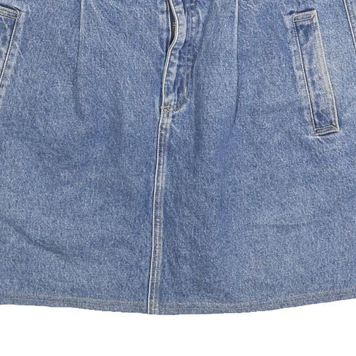 LIZ WEAR Womens Blue Denim Mini Cotton Plain Skirt Size S Button Closure