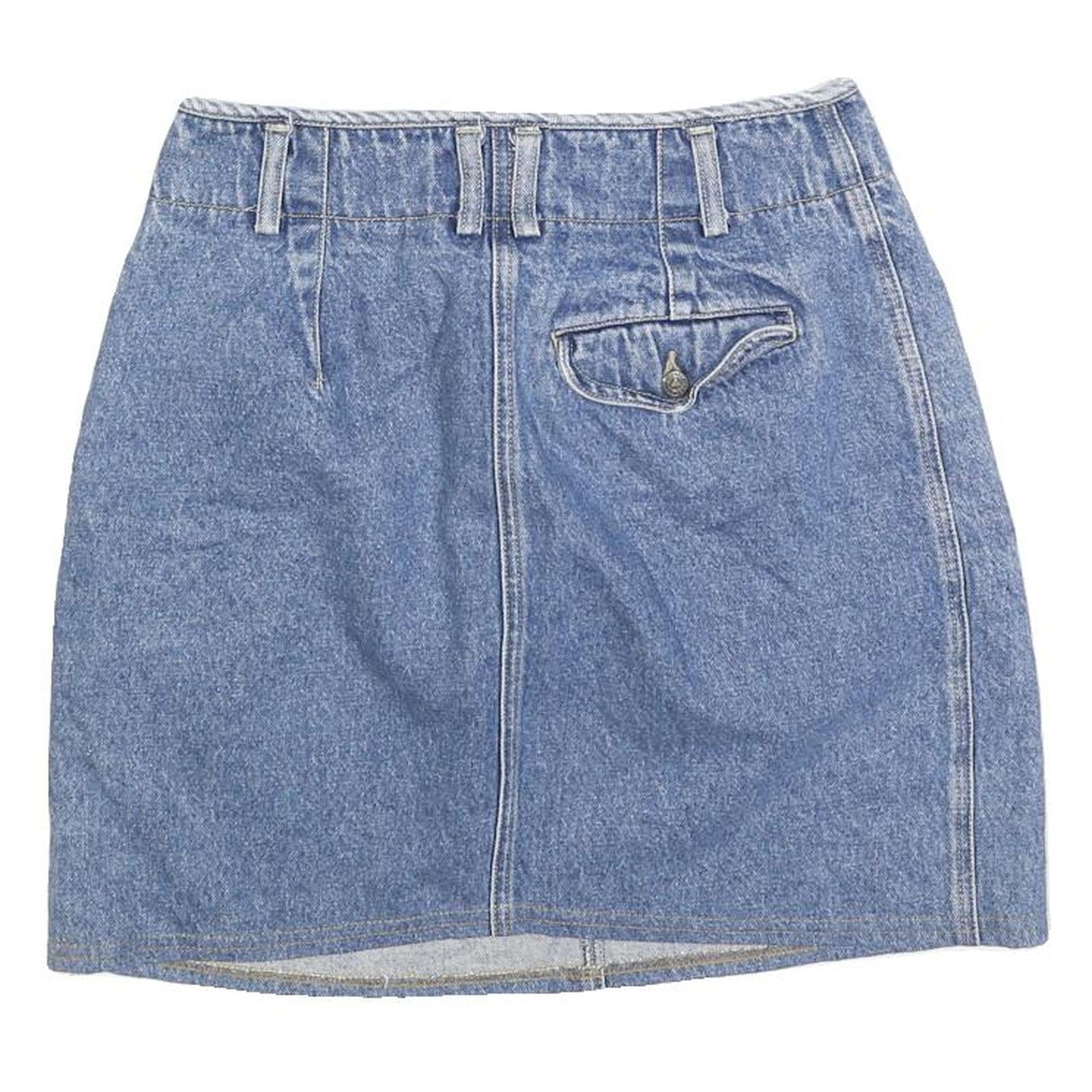 LIZ WEAR Womens Blue Denim Mini Cotton Plain Skirt Size S Button Closure