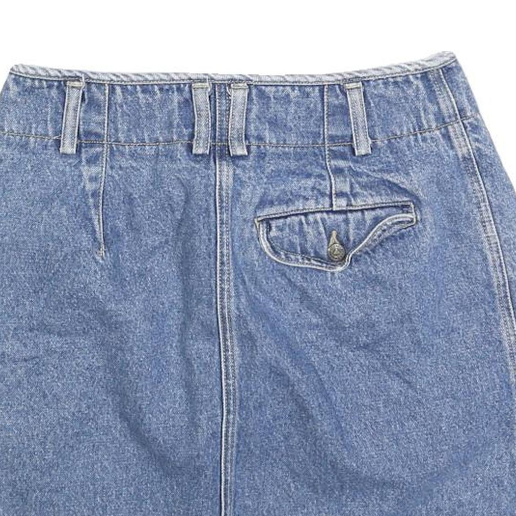 LIZ WEAR Womens Blue Denim Mini Cotton Plain Skirt Size S Button Closure