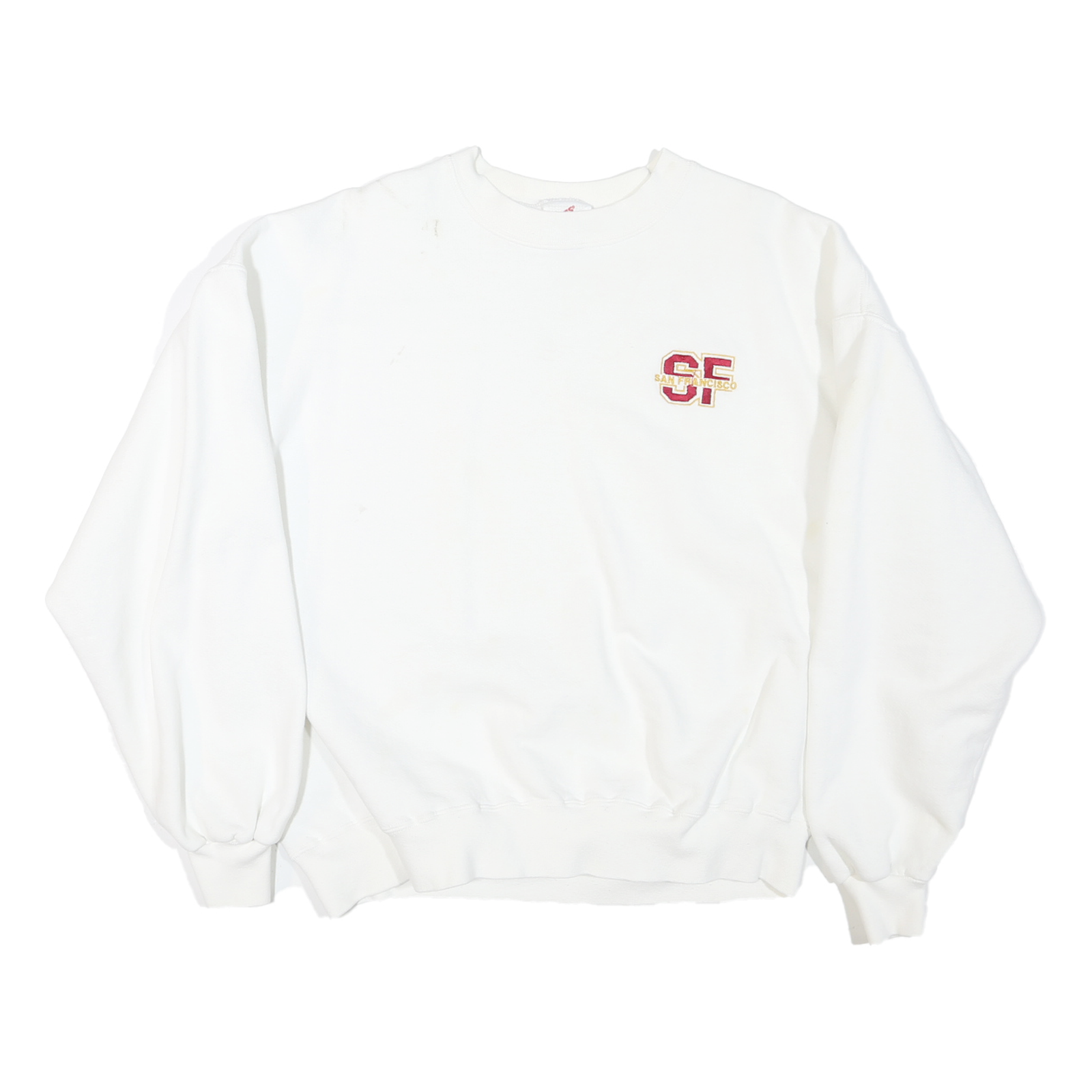 Mens White Sweatshirt SF Crew Neck XL Cotton Blend Casual Pullover