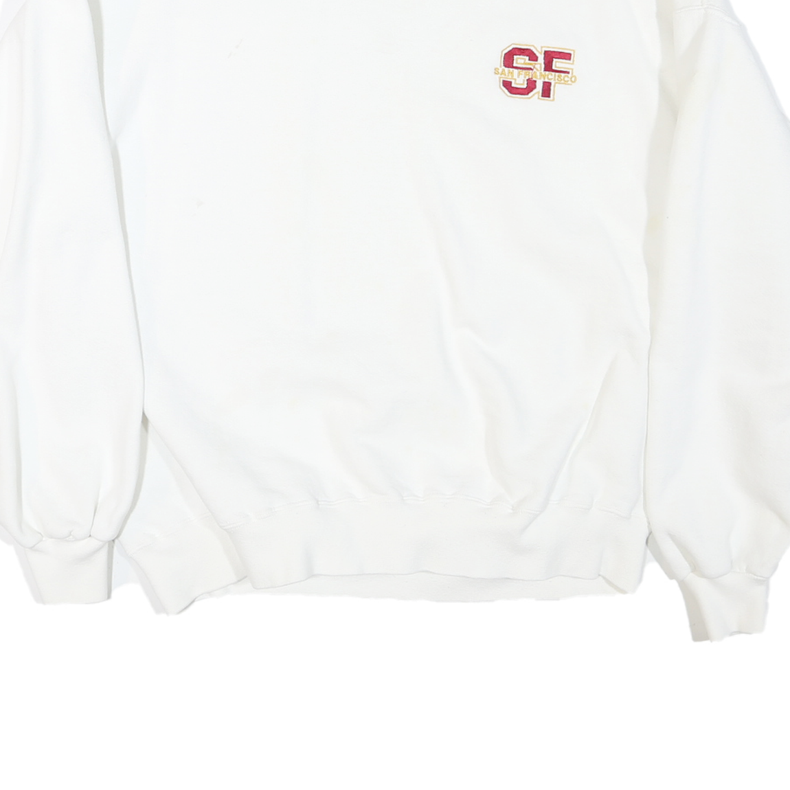 Mens White Sweatshirt SF Crew Neck XL Cotton Blend Casual Pullover