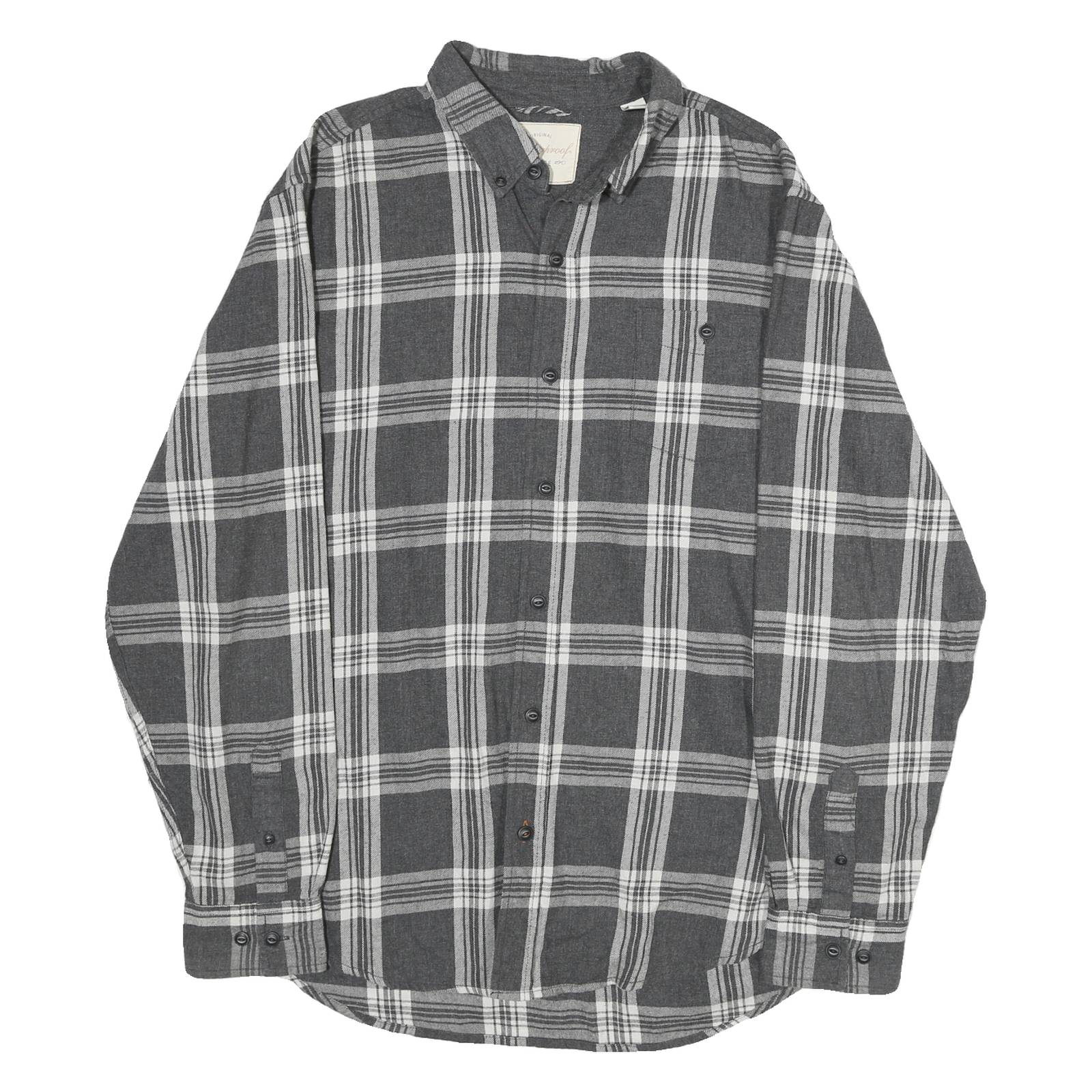 WEATHERPROOF Mens Grey & White Check Shirt L Cotton Casual Long Sleeve Button