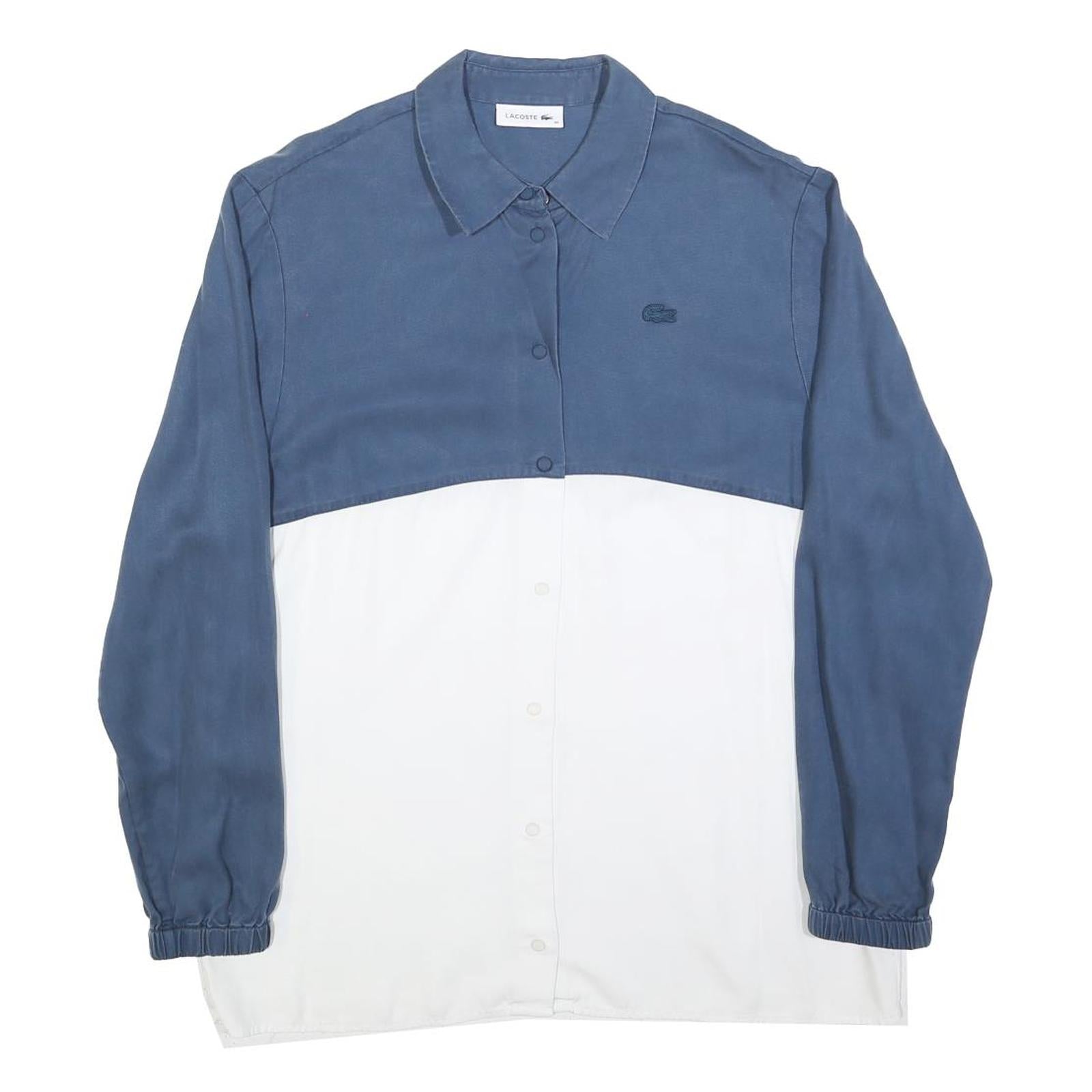 LACOSTE Womens Blue & White Shirt L Cotton Blend Long Sleeve Casual