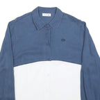 LACOSTE Womens Blue & White Shirt L Cotton Blend Long Sleeve Casual