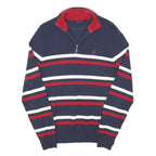 NAUTICA Mens Navy Blue & Red Striped Plain 1/4 Zip Basic Knit Jumper S Cotton