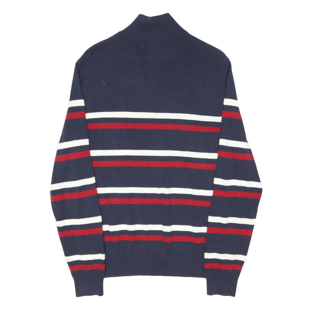 NAUTICA Mens Navy Blue & Red Striped Plain 1/4 Zip Basic Knit Jumper S Cotton